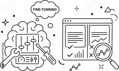 Fine tuning concept with tools and browser window on white background