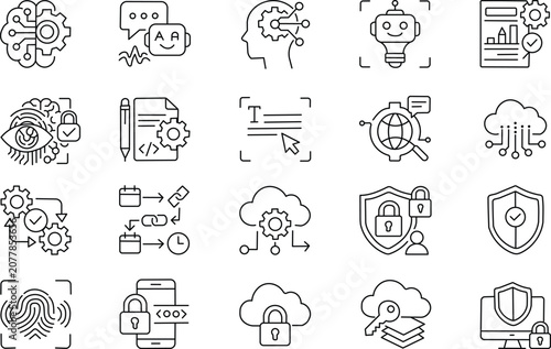 Collection of modern technology and security icons for website or app design