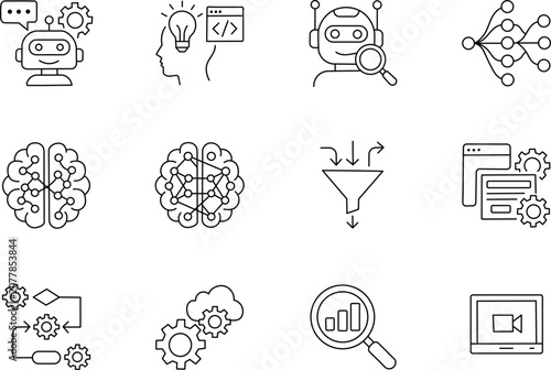 Technology and artificial intelligence concepts icons set including robots and brain  technology and artificial intelligence concepts icons set