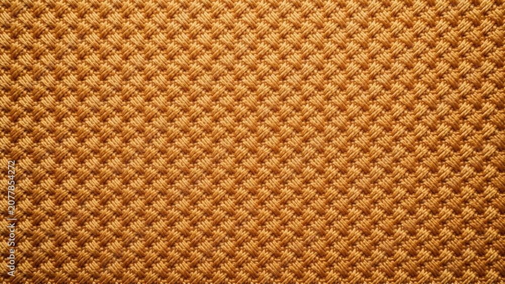 Fototapeta premium Close up macro view of golden brown woven fabric texture showing intricate textile pattern details