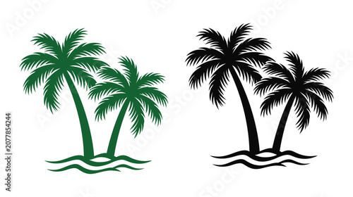 Palm vector icon set featuring dual coastal tree silhouettes