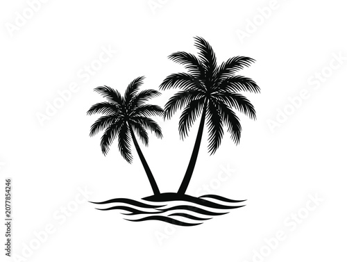 Palm vector silhouette design featuring coastal island tree