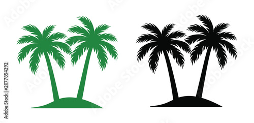 Palm vector icon set featuring dual island tree silhouettes