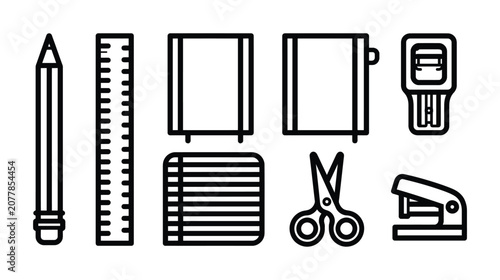 Stationery icon vector outline set for school and office