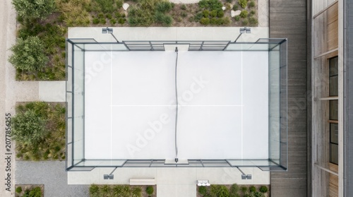 Rooftop swimming pool with modern glass enclosure
