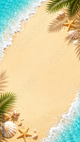 Clean Minimalist Summer Poster Background with Tropical Beach Elements