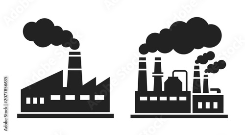 Photos Industrial, Factory Buildings Silhouette Featuring Smokestacks, Pollution Emissi