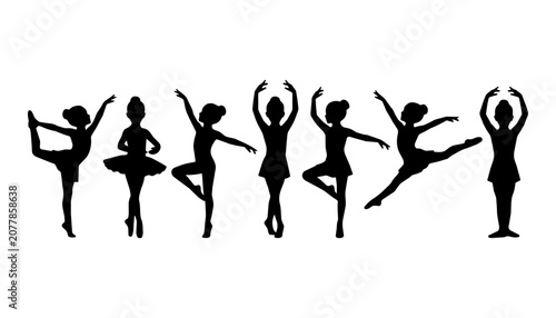Konstfotografi Ballet dancers strike varied poses on a studio background