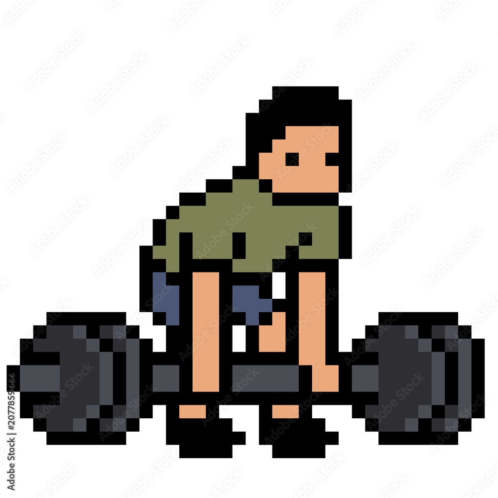 Fototapeta premium Pixel art Retro 8-Bit Style Weightlifter man Doing Deadlift Exercise