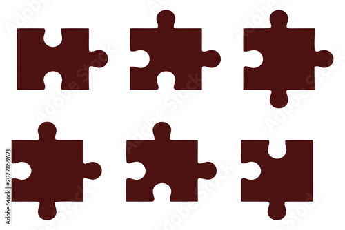 Maroon puzzle pieces in silhouette style on white background for teamwork concept