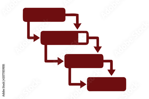 Silhouette flowchart diagram with rectangular blocks and connecting arrows in dark red on white background