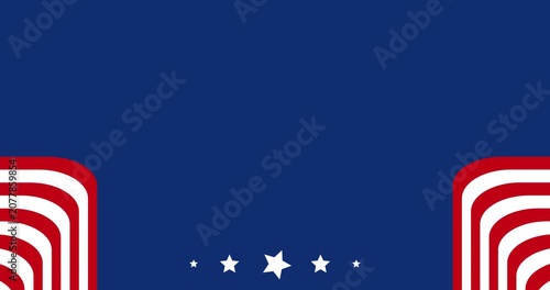 Copy space animation and background decoration in navy blue, red, and white, symbolizing the United States flag.