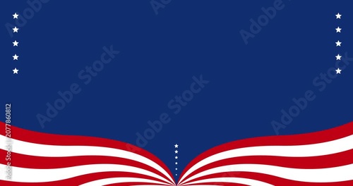 Copy space animation and background decoration in navy blue, red, and white, symbolizing the United States flag.