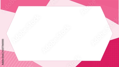 Pink geometric frame with white central hexagon design providing professional template for corporate presentation and digital slides.