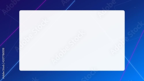 White frame mockup on blue abstract background with neon geometric lines for corporate presentation and digital slides