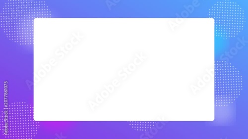 Abstract purple and blue presentation template with central white frame and geometric design elements for corporate media