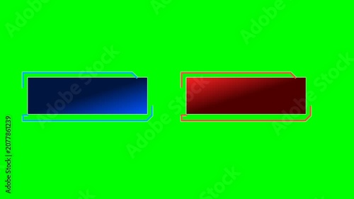 Animated blue and red graphic templates for presentation lower thirds on green screen background for video editing