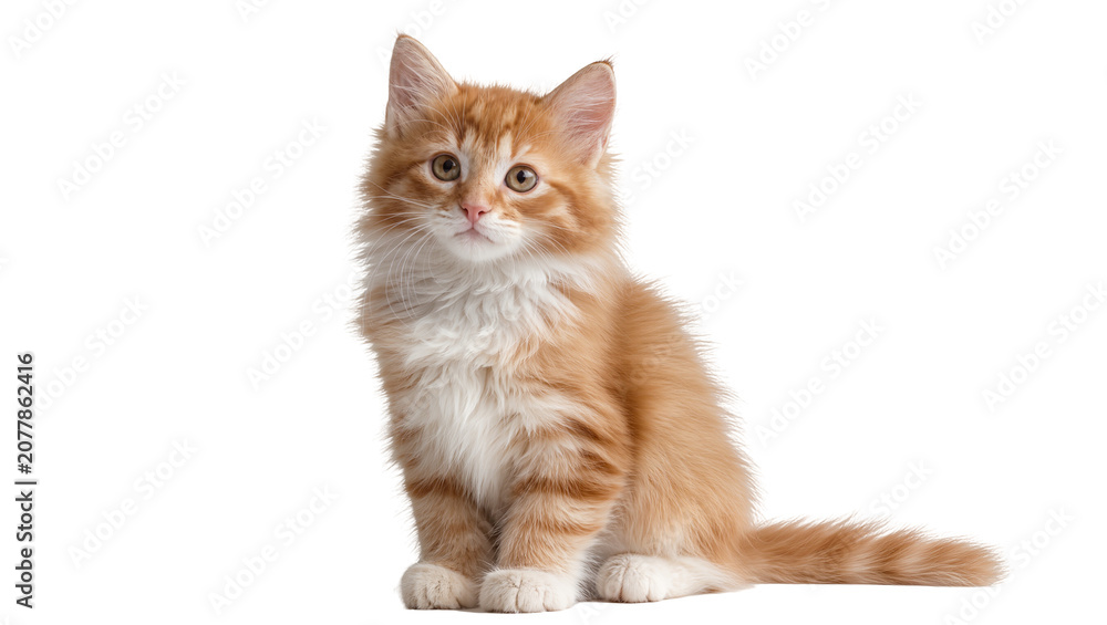 Fototapeta premium Fluffy orange tabby kitten sitting