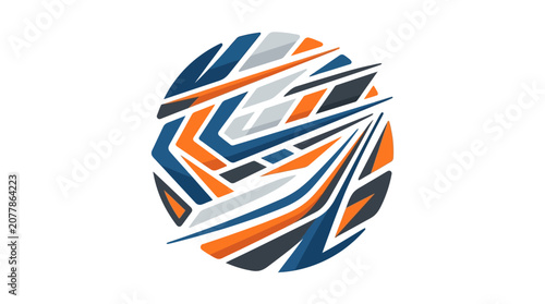 Circular geometric racing emblem with abstract pattern design.