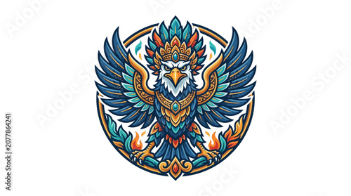 Circular Garuda eagle emblem with ornamental feather details.
