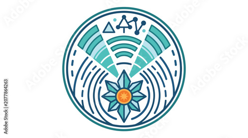 Circular geometric seal with star and signal waves