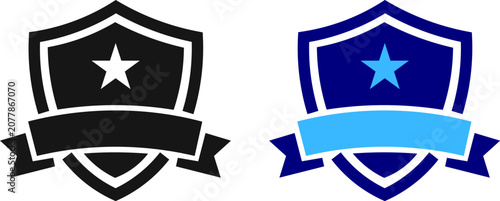 Schilderij op canvas Vector shield icons with star and ribbon in black and blue colors for security a