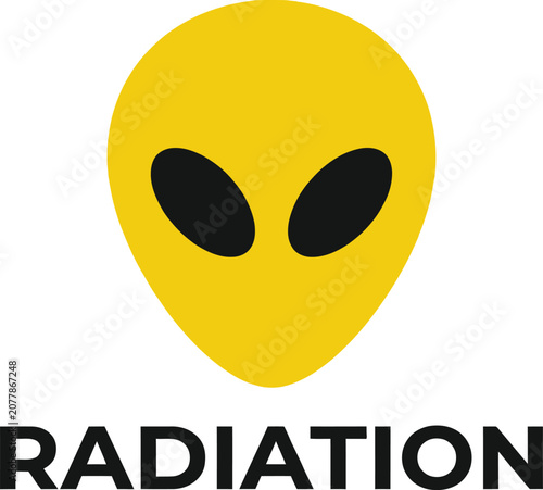 фотографія Yellow alien head with black eyes and radiation text on white background icon