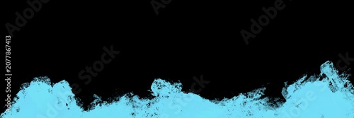 Cyan and blue torn brush strokes at the bottom edge. Wide panoramic graphic element for creating unique borders, frames, and modern overlays.
