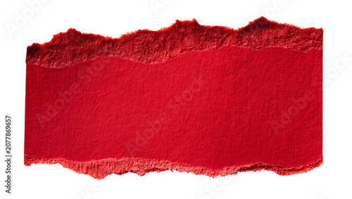 Schilderij op canvas Rough torn red paper edge with fibrous texture, isolated on transparent backgrou
