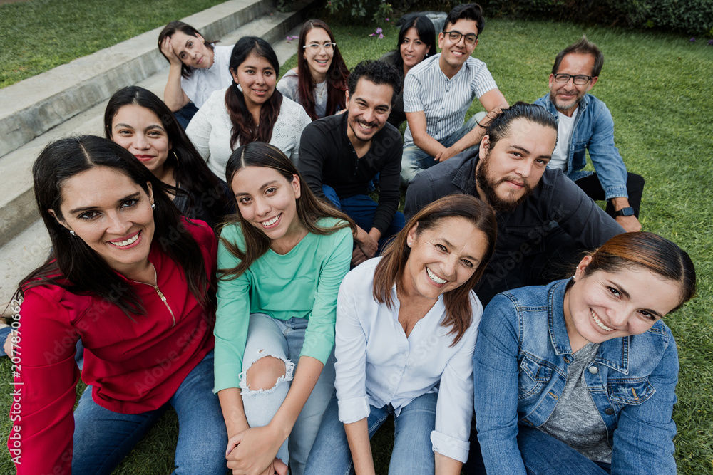 Fototapeta premium Latinos and multigenerational people having fun in Mexico Latin America, portrait of hispanic people 