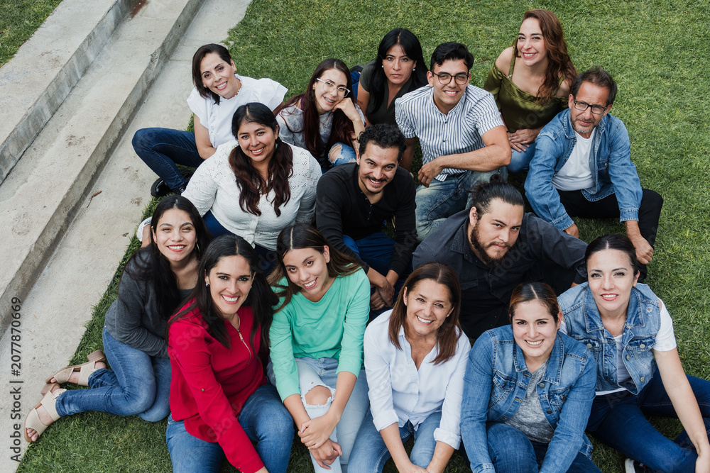Fototapeta premium Latinos and multigenerational people having fun in Mexico Latin America, portrait of hispanic people 
