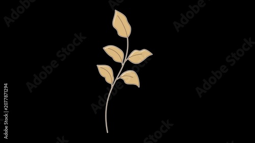 Seamless looping animation of a swaying twig with dry autumn leaves for fall season concepts. Flat style sticker design element isolated on transparent alpha channel background