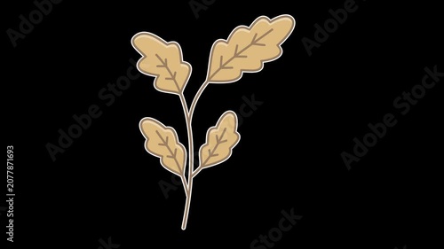 Seamless looping animation of a swaying oak tree twig with dry autumn leaves for fall concepts. Flat style sticker design element isolated on transparent alpha channel background