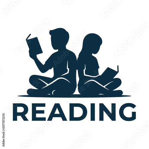 Foto Silhouette of two children sitting and reading books together quietly icon