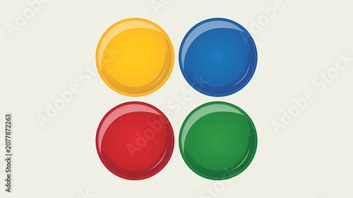 Four glossy colorful circular buttons arranged in a square pattern isolated on white background