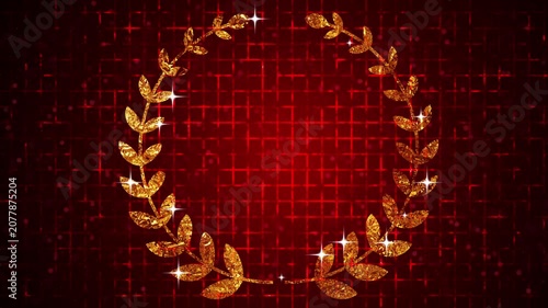 4K Elegant golden laurel wreath animation with particles on a grid background.Luxury Winner Background for award ceremonies, achievements, marketing, social media, and sales promotions.