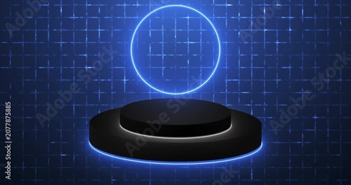 Luxury Neon Cylinder Podium with Copy Space Backdrop in 4K. Abstract Minimal Display Background for product showcase, presentation, and promotion. Empty display podium. Easy to use.