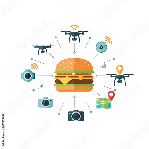 Technology enabled burger delivery with drones and mobile tracking