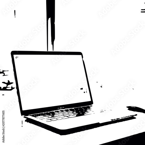 Modern Laptop Computer Open on Desk, White Background, Technology Concept