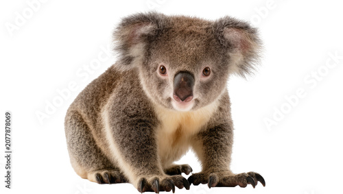Photography Fluffy grey koala sitting, isolated on transparent background