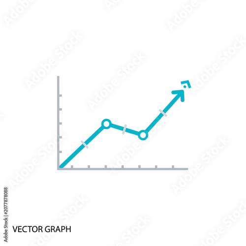Upward trending line graph with arrow vector illustration.