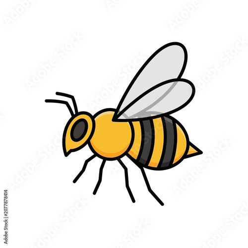Vector illustration of a yellow and black bee in flight