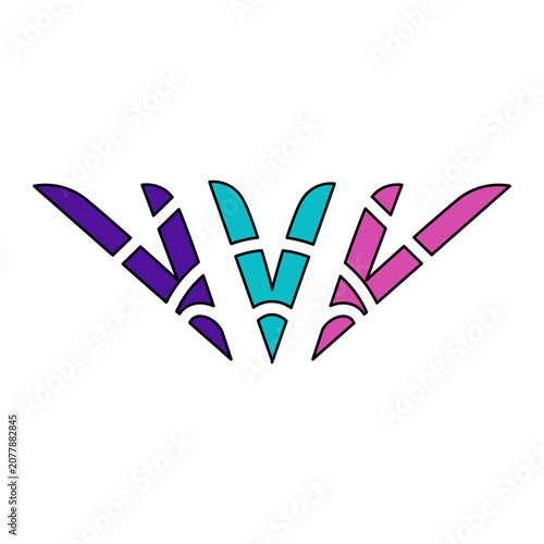 Abstract geometric wing shape element with colorful mosaic pattern isolated on white background