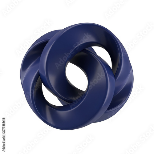 Moiré patterned 3d torus ring in deep blue hue isolated on transparent background