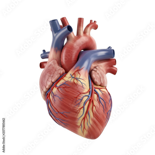 Anatomical illustration of a human heart with visible internal structures isolated on transparent background