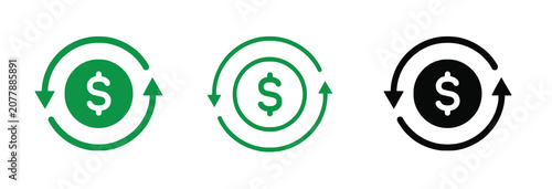 Foto Cash flow  icons and money circulation in green and black vector illustration