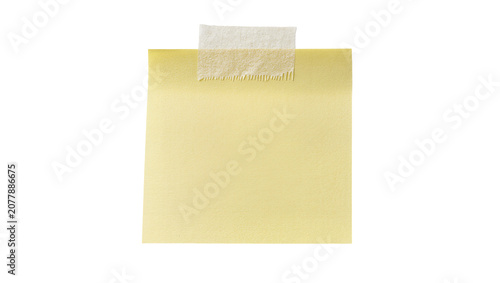 Foto Yellow sticky note with torn tape attached, isolated on transparent background