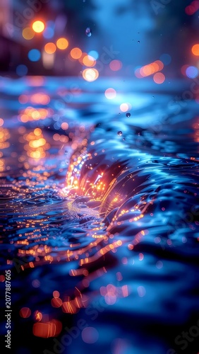 Abstract Colorful Water Reflection with City Lights.