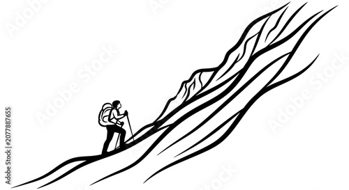 Fotografía Minimalist line art illustration of a determined climber ascending a steep mountain slope