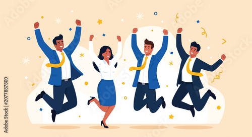 Bild auf Leinwand Joyful business professionals jumping in celebration of corporate success